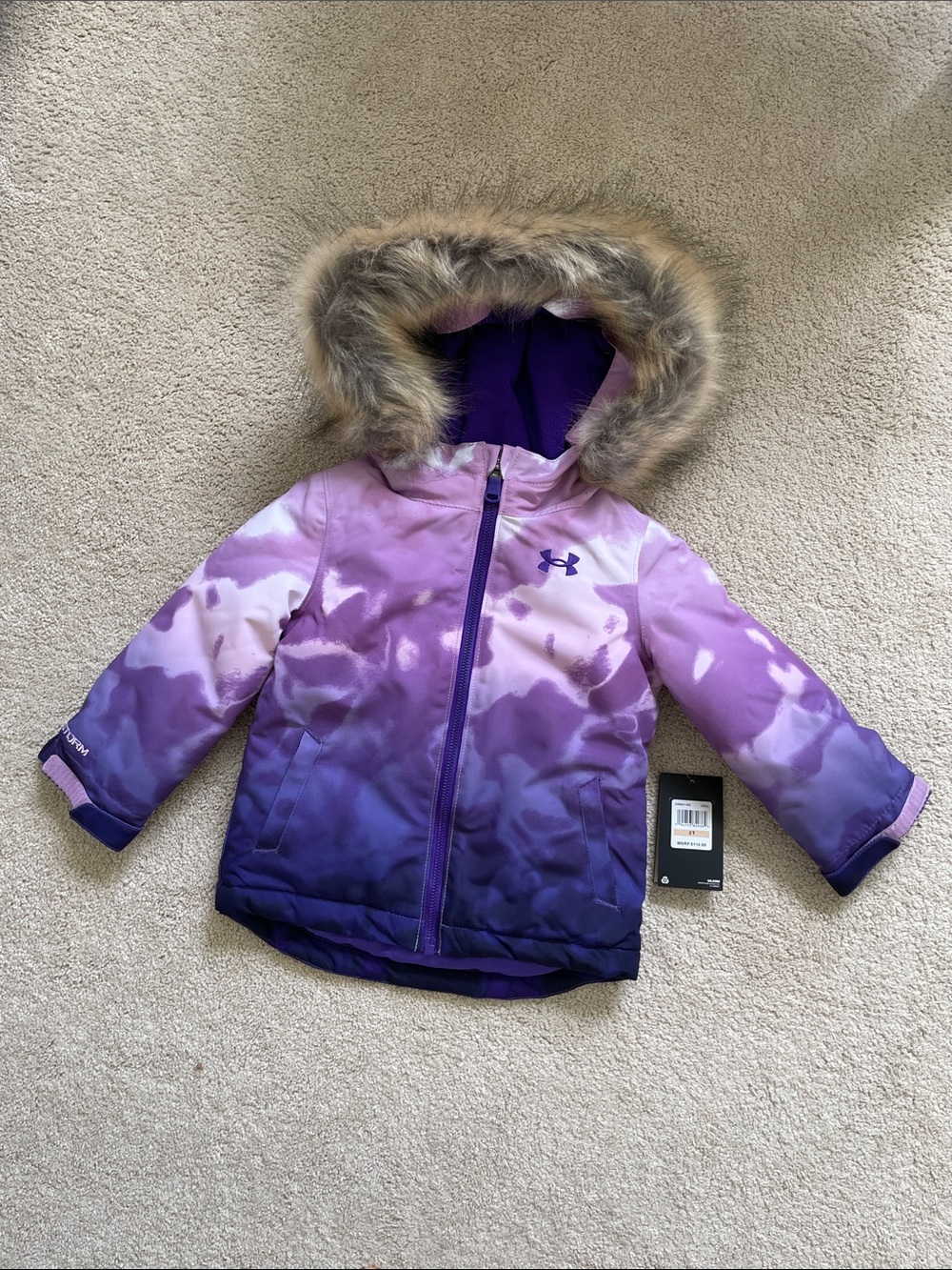 Girls Under Armour Purple Ombre Faux-Fur Hooded Puffer Jacket